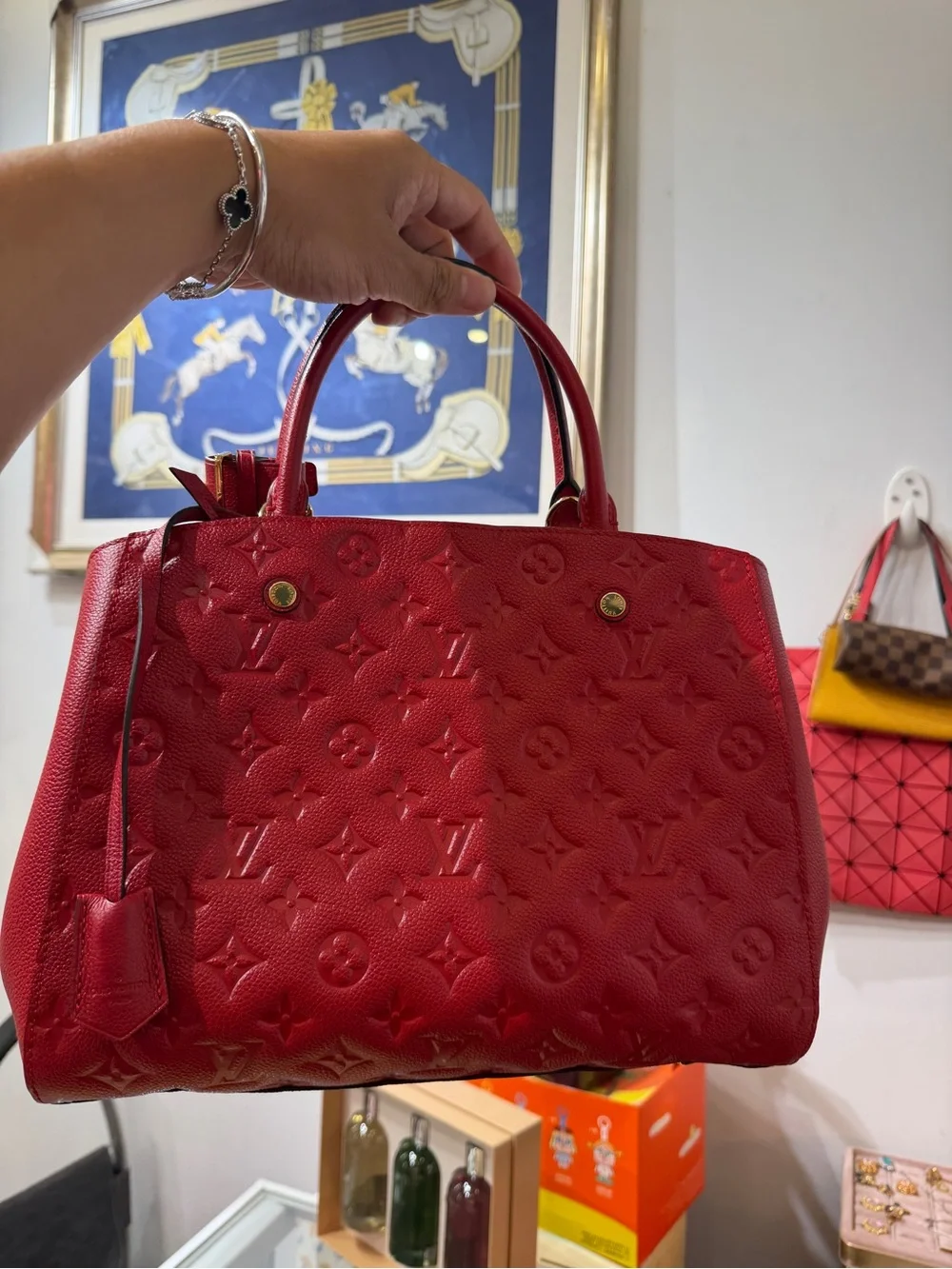 Louis Vuitton Red Embossed Monogram Satchel